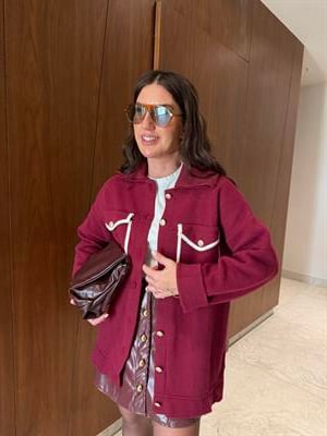 Gold Düğmeli , Çıkarılabilir Yakalı , Bordo , Kaşe Triko Ceket