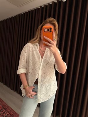 %100 Cotton , Beyaz Fisto & Brodeli Gömlek