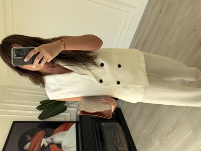 Blazer Yelek & Pantolonlu , Ekru Premium Takım