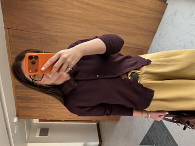 Premium Kalite , Çıkarılabilir Kürk Yakalı , Mürdüm Triko Hırka