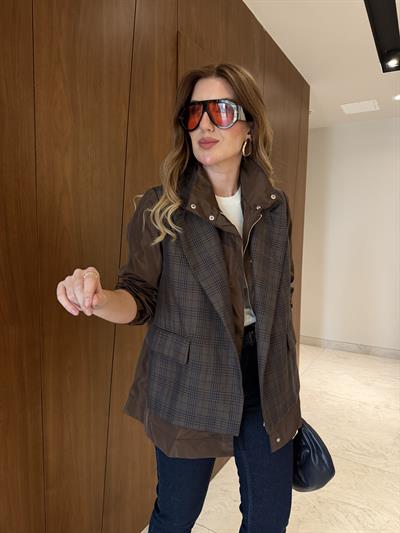 Orijinal Model , Lacivert Ekoseli , Acıkahve Tasarım Ceket
