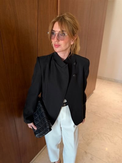 Orijinal Model , Çift Düğmeli , Siyah Blazer Hot Ceket