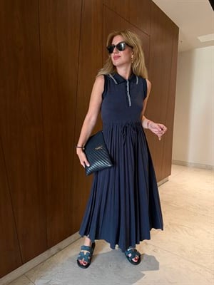 Orijinal Model , Çizgili Polo Yaka , Lacivert Modal Elbise