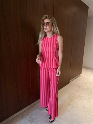 Kırmızı & Pembe Çizgili , Bluz & Pantolon Takım