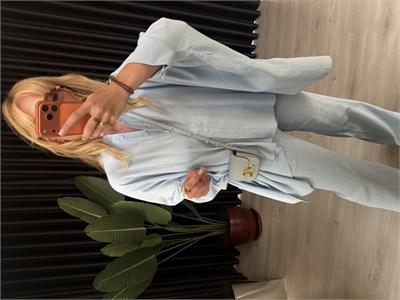 %100 Cotton Önden Düğmeli Gömlek, Beli Lastikli Pantalon Takım