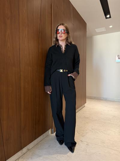 Özel Dokulu , Siyah , Palazzo Pantolon