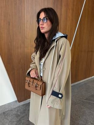 Lacivert Kapişonlu , Bej , Premium Trenchcoat