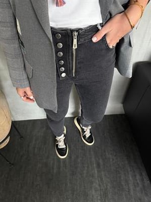 Tasarım Düğme Detaylı , Füme Jean Pantolon