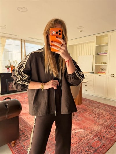 Yanları Dantel Şeritli , Acıkahve , Üçlü Takım