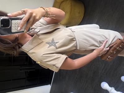 Orijinal Model, Kemerli Yıldız Detaylı Camel Gömlek Elbise