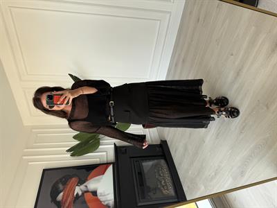 Orijinal Model, Kemerli, Altı Şifon Detaylı Siyah Etek