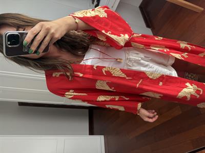 %100 Pamuk , Kaplan Desenli , Kırmızı Kimono