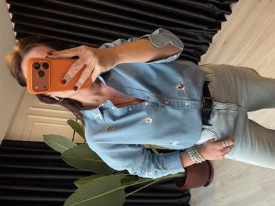 Orijinal Marka Hayvan Motif İşlemeli Tencel Jean Gömlek