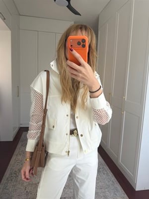 File Detaylı , Beyaz Premium Gabardin Ceket