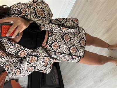 Siyah & Taba , Desenli , Kapitone Şort Etek