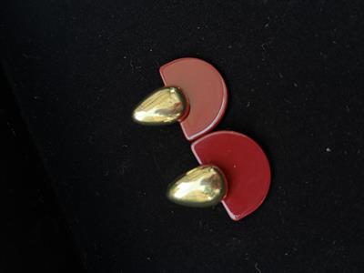 Damla Gold & Yarım Ay , Bordo Vintage Küpe