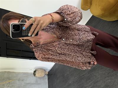 Orijinal Model , Kahverengi Desenli , Şifon Bluz