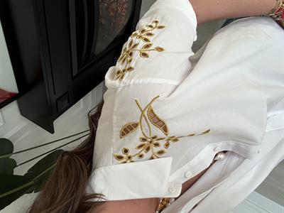 Yağ Yeşili Fistolu , Beyaz , Poplin Gömlek