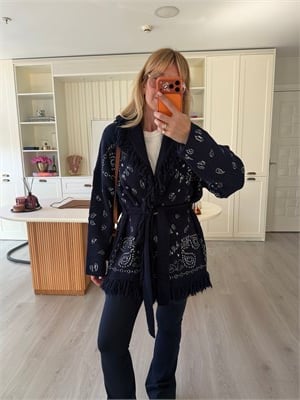 Lacivert Orijinal Model Desenli Şal Yaka Triko Hırka
