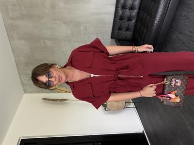 Bordo Tencel Ceket & Beli Lastikli Pantolon Takım