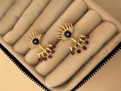 Bordo Zirkon Taç Sarkıtlı , Göz Küpe