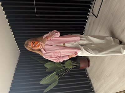 Marka Logo İşlemeli , Pembe Tencel Gömlek 