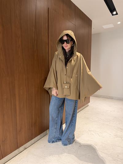 Çantalı , Premium , Camel Pelerin Trençkot 