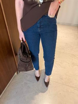 Yanları Zımba & Taş Detaylı , Lacivert , Kesik Paça Jean 