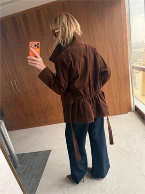 Orijinal Model Arkası Lastikli Premium Acıkahve Süet Ceket