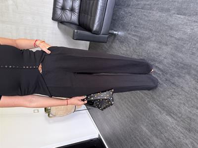 Hasır Kemerli , Siyah , Premium Keten , Palazzo