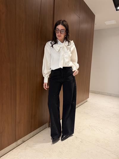 Orijinal Model , Parlak Taşlı , Siyah Palazzo Jean