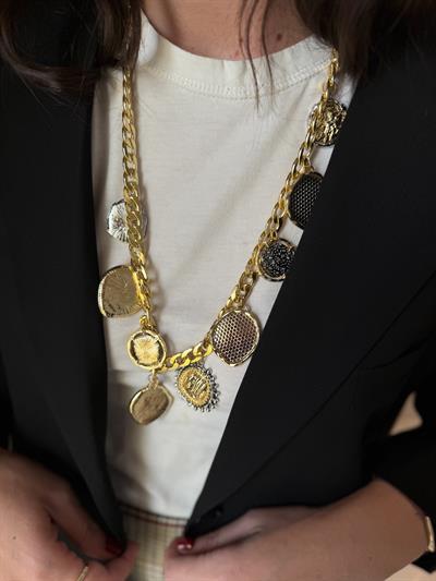 ZR Orijinal Model , Pul Detaylı Gold Kolye