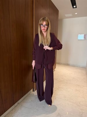 Orijinal Model , Mürdüm , Şifon & Krep Mix , Tasarım Ceket Pantolon Takım