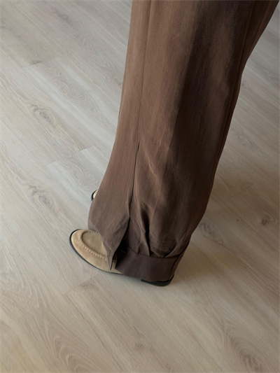 Acıkahve Premium Tok Tencel Kumaş, Paçası Düğme Detaylı Pantalon 