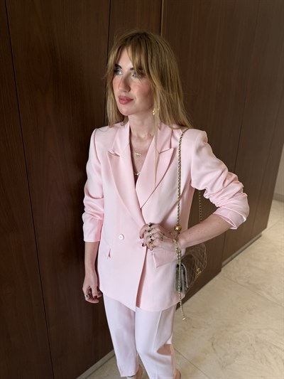 Orijinal Marka , Pembe , Blazer Ceket & Likralı Pantolon Takım