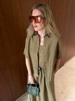 Haki Gömlek & Askılı Elbise , Tencel Takım