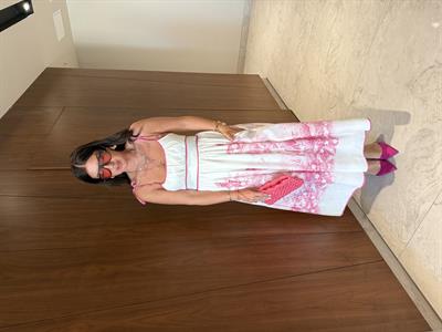 Pembe Biyeli , Pembe Desenli , Omuz Baglamalı , Tasarım Elbise