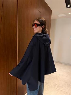 Çantalı , Premium , Lacivert Pelerin Trençkot 