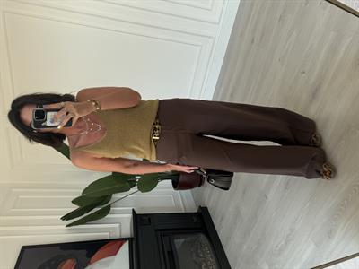 Karol ,Premium Kumaş , Tencel , Acı Kahve Palazzo Pantolon