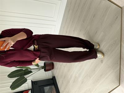 Arka Beli Lastikli , Gold Düğmeli , Mürdüm , Krep Palazzo