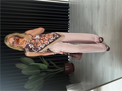 Beli Komple Lastikli Pudra Pembe Tencel Palazzo Pantalon