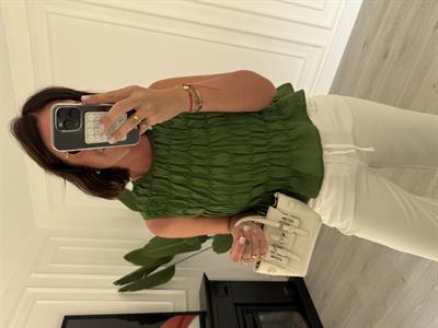 Büzgülü , Tasarım , Yeşil Kolsuz Bluz