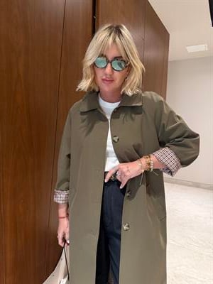 İçi Ekose Astarlı , Haki , Premium Trençkot