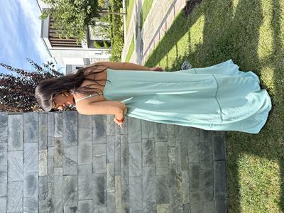 Önü Örgü Çiçekli , Mint Yeşili , Askılı Elbise