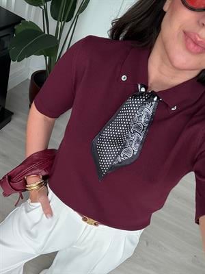 Özel İplik , Polo Yaka , Fularlı , Mürdüm Triko