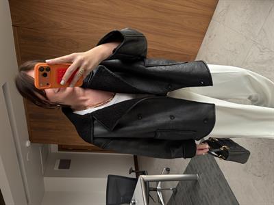 Orijinal Model İçi Teddy Astarlı Siyah Mat Deri Mont