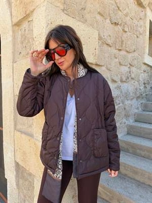 Şal Aksesuarlı , Acı Kahve , Kapitone Mont