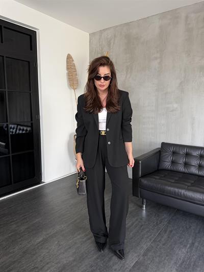 Özel Dokulu , Siyah , Palazzo Pantolon