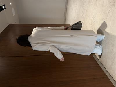 Ekru & Beyaz Balık Sırtı , Uzun Kaşe Kaban