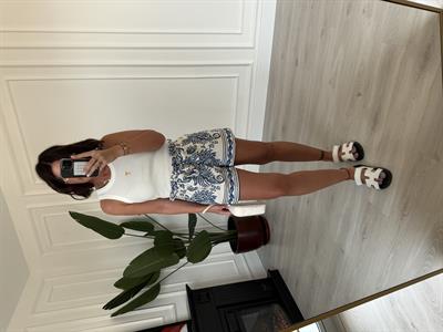 Orijinal Model , Beli Lastikli , Mavi Desenli , Tiril Saten Şort